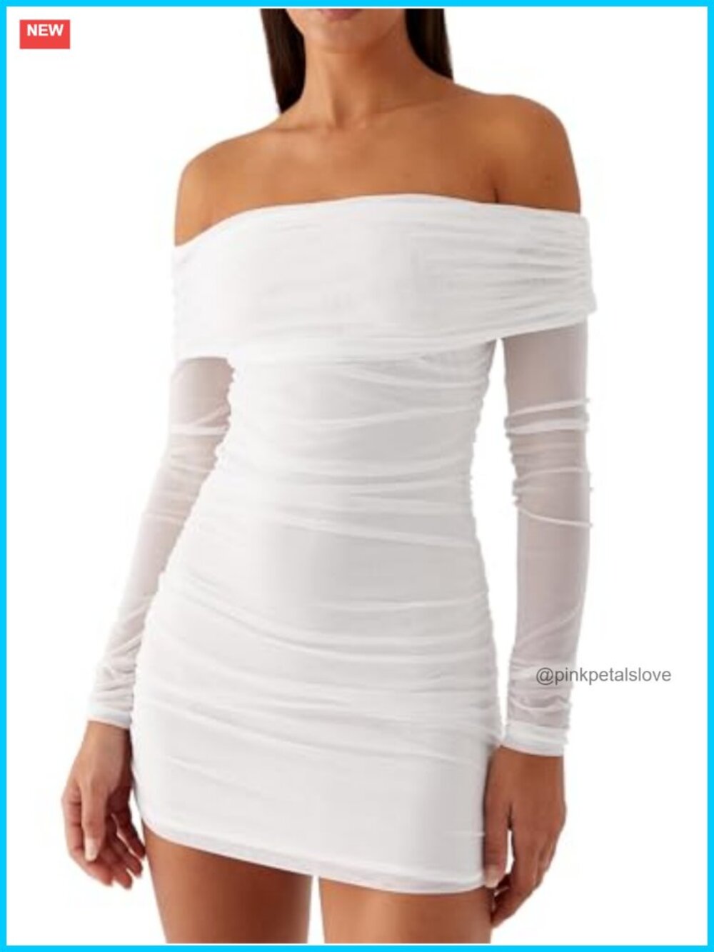 Long Sleeve One Shoulder Bodycon Mini Dress Sheer Mesh Ruched Party Cocktail